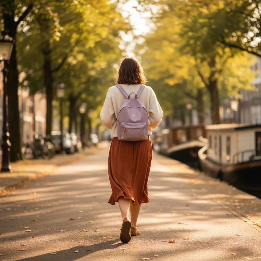 Anonieme vrouw wandelt energiek op een zonnig pad - plantaardig supplement voor dagelijks welzijn